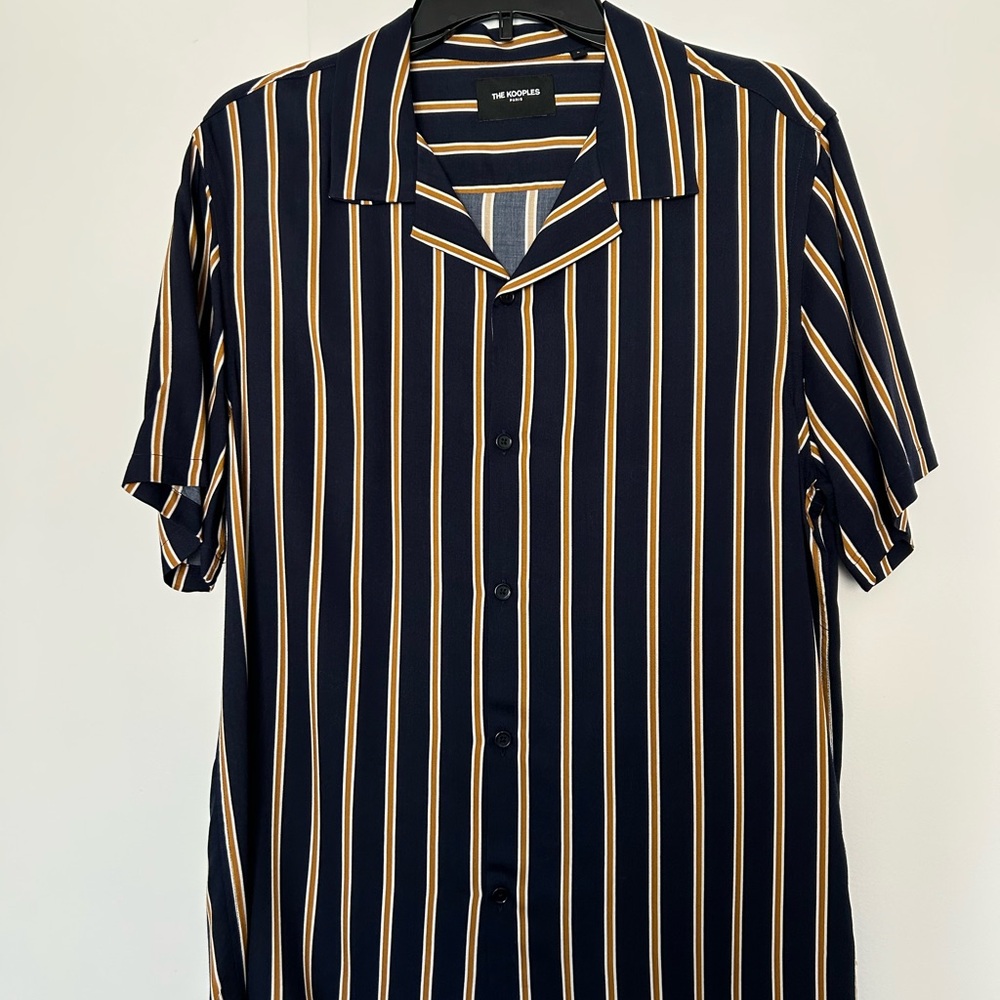 The Kooples Men's Black and Yellow Striped Shirt